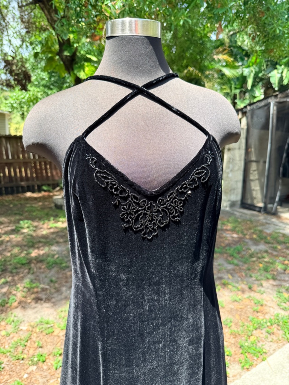 90s 2000s Maggie London Velvet 100% Silk Drop Waist Dress - Picture 8 of 12